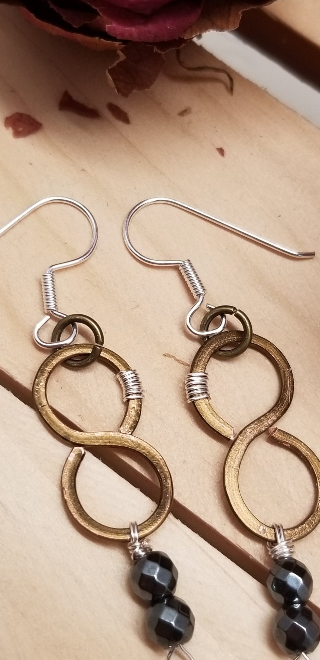 Handmade Copper Hematite Figure Eight Earrings – Wire Wrapped Dangle Earrings | Artisan Jewelry