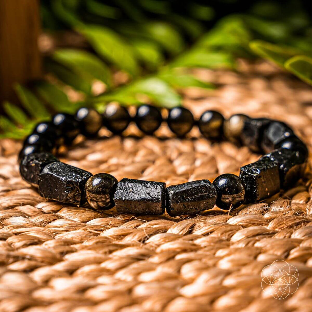 Natural Stone Beaded Bracelet – Black & Neutral Gemstone Bracelet | Stretch Everyday Jewelry