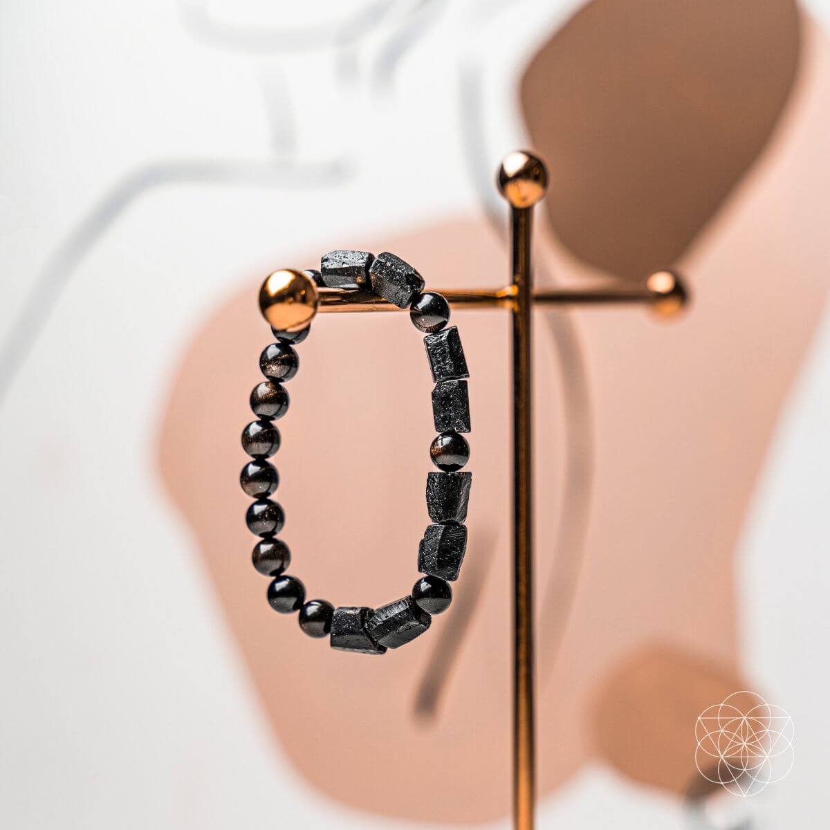 Natural Stone Beaded Bracelet – Black & Neutral Gemstone Bracelet | Stretch Everyday Jewelry