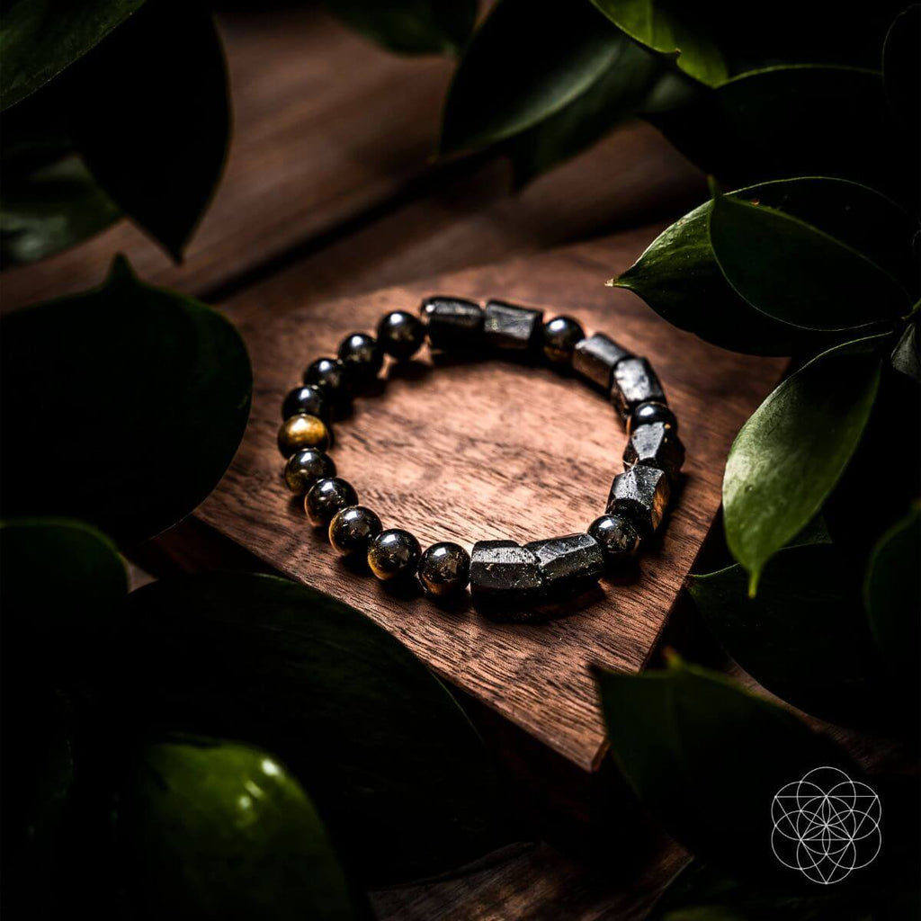 Natural Stone Beaded Bracelet – Black & Neutral Gemstone Bracelet | Stretch Everyday Jewelry