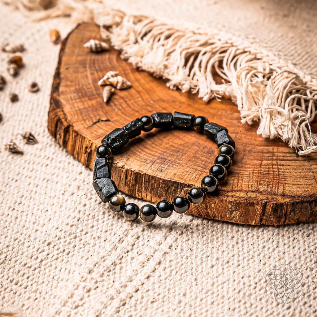 Natural Stone Beaded Bracelet – Black & Neutral Gemstone Bracelet | Stretch Everyday Jewelry
