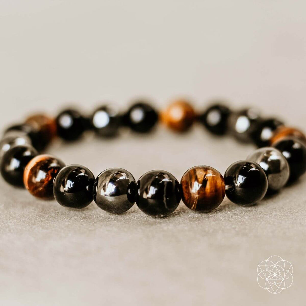 Natural Stone Beaded Bracelet – Mixed Black, Gold & Brown Gemstone Bracelet | Stretch Jewelry
